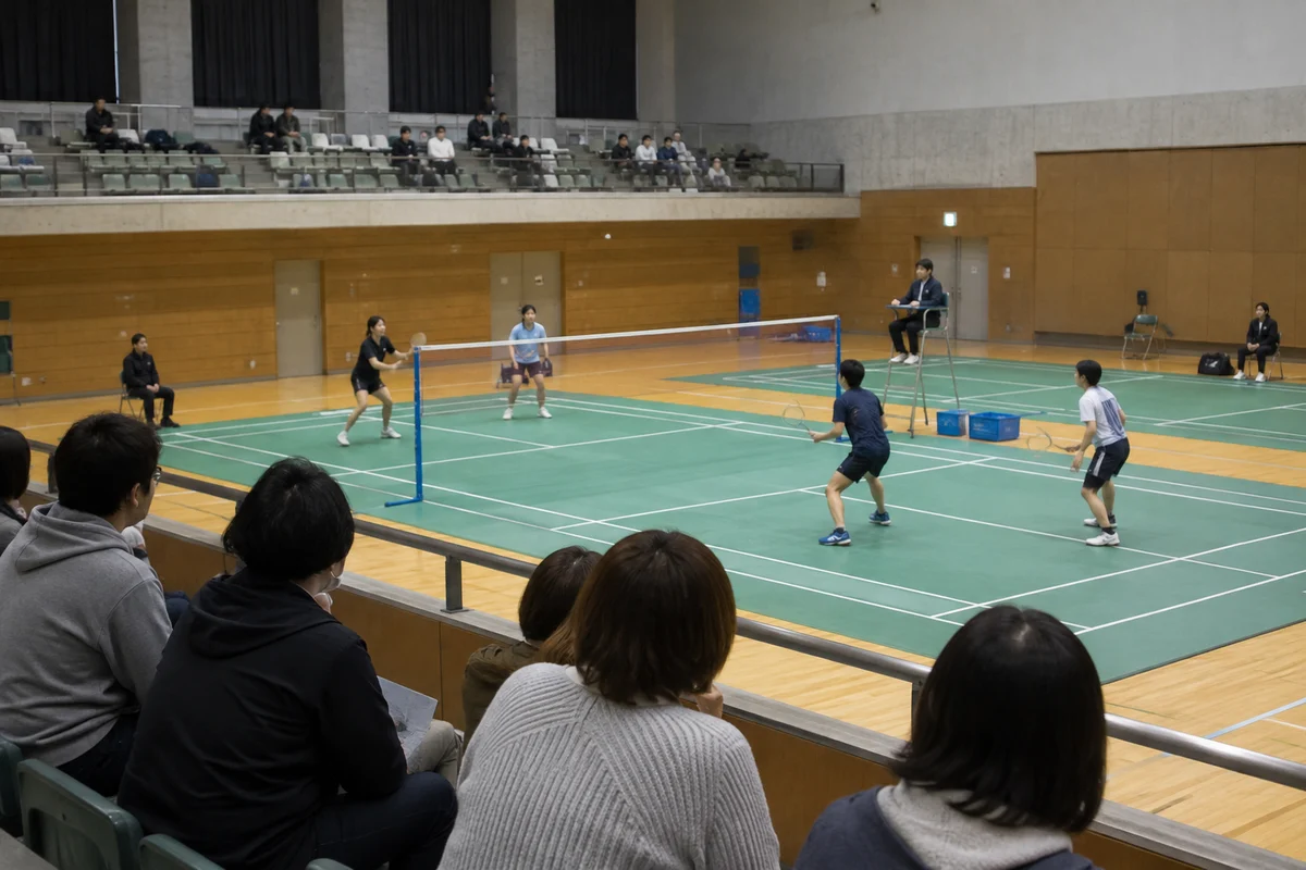 客席からバドミントンの試合を観戦するイメージ